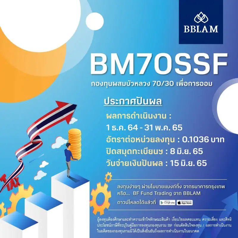BM70SSF เตรียมแจกปันผลรับกลางปี 0.1036 บาทต่อหน่วย วันที่ 15 มิ.ย. นี้