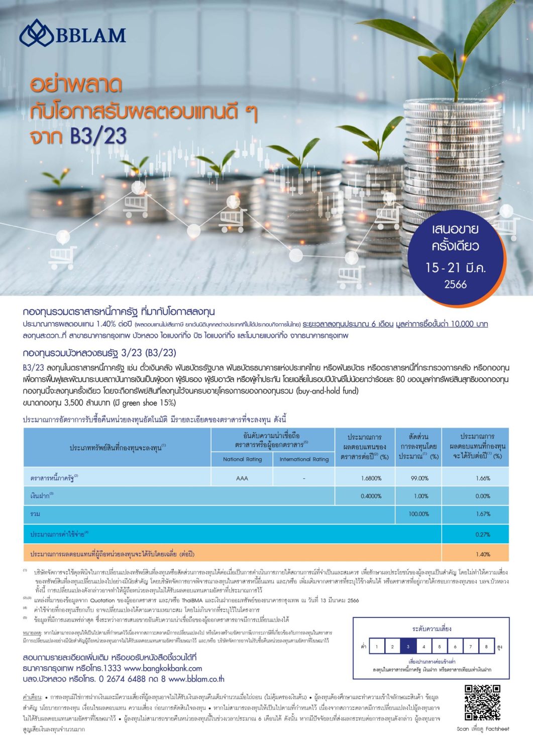 BBLAM เสนอขาย IPO 'กองทุนรวมบัวหลวงธนรัชต์ 3/23' 15-21 มี.ค.