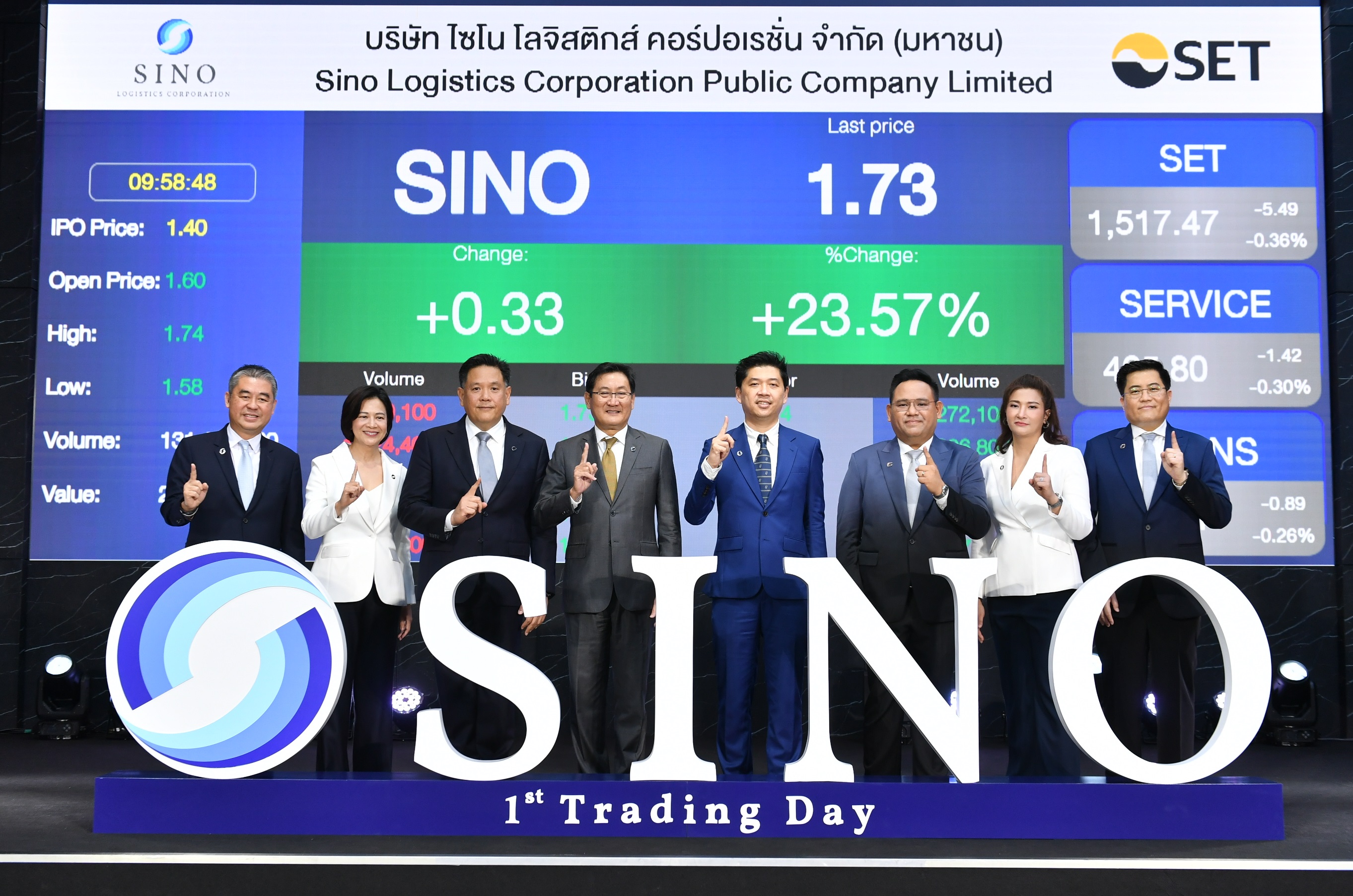 HILITE: SINO opens trading on day 1 at 1.60 baht above reserve.