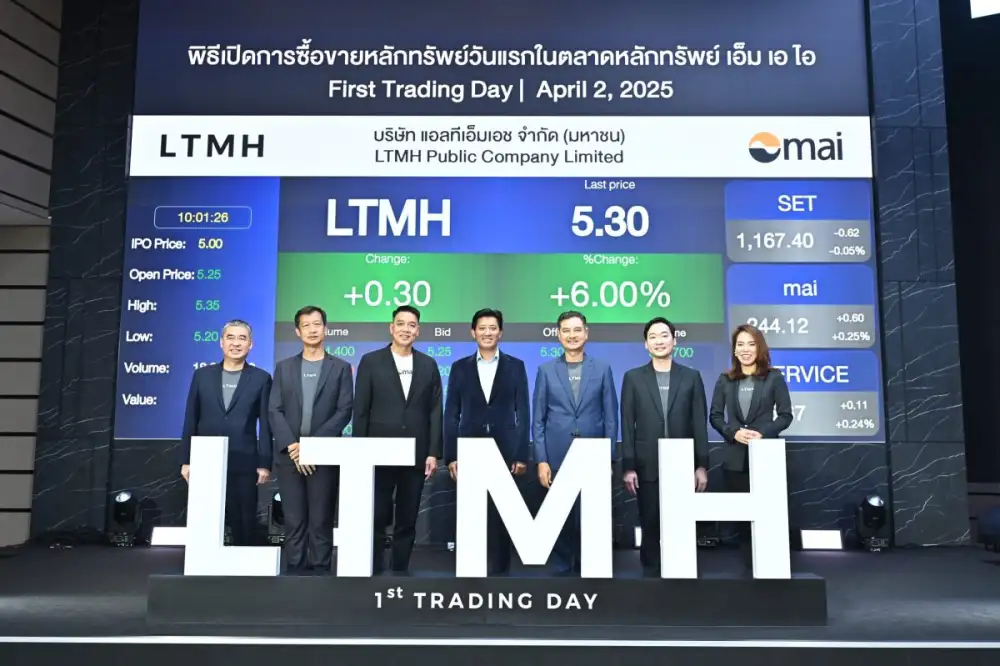 LTMH เปิดเทรดวันแรกราคา 5.25 บาท เหนือจอง 5% ดันมาร์เก็ตแคปทะลุ 1,050 ล้าน กลุ่มผู้บริหารกอดหุ้นแน่น สะท้อนความเชื่อมั่นในอนาคต
