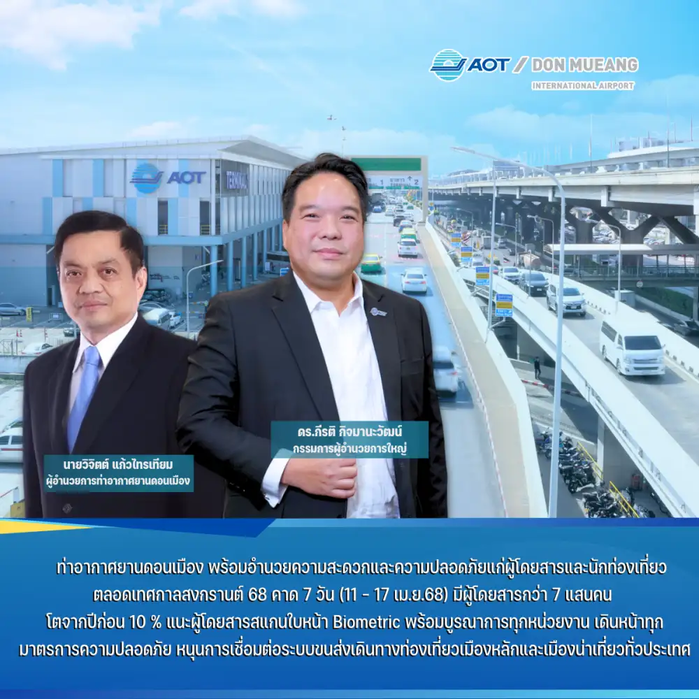 AOT คาดผู้โดยสารสนามบินดอนเมืองช่วงสงกรานต์โต 10% จากปีก่อน