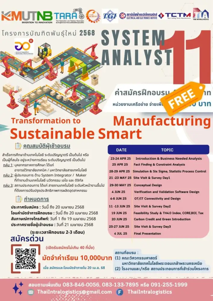 คณะวิศวฯ มจพ. จับมือ สมาคมการจัดการระบบคลังสินค้าไทย อบรมนักวิเคราะห์ระบบอัตโนมัติ SA ในโครงการบัณฑิตพันธุ์ใหม่ พ.ศ 2568
