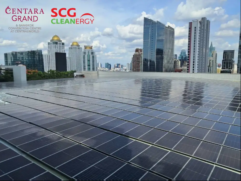 เอสซีจี คลีนเนอร์ยี่ จับมือโรงแรมเซ็นทาราแกรนด์ฯ เซ็นทรัลเวิลด์เปิดใช้งานระบบผลิตไฟฟ้า จากพลังงานแสงอาทิตย์บนหลังคาขนาดใหญ่ที่สุดสำหรับโรงแรมในกรุงเทพฯ